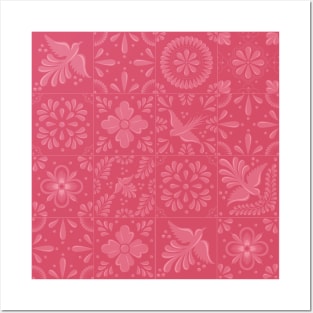 Mexican Pink Talavera Tile Pattern by Akbaly Posters and Art